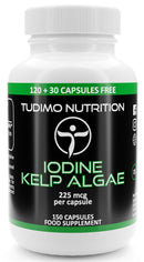 TUDIMO Iodine Sea Kelp Capsules - 225mcg of Kelp Algae Extract - 150 pcs (5 Month Supply) of Rapidly Disintegrating Capsules, Each with 225 mcg of Premium Quality & Pure Iodine SeaKelp Powder
