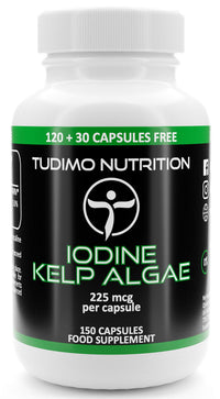 TUDIMO Iodine Sea Kelp Capsules - 225mcg of Kelp Algae Extract - 150 pcs (5 Month Supply) of Rapidly Disintegrating Capsules, Each with 225 mcg of Premium Quality & Pure Iodine SeaKelp Powder