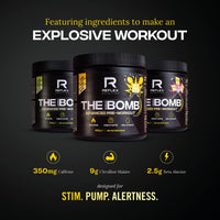 Reflex Nutrition Pre Workout The Muscle Bomb 350mg Caffeine 9g Citrulline Malate 2.5g Beta Alanine Added Hydration Electrolytes (Sherbet Lemon, 400g)