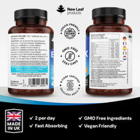 NEW LEAF PRODUCTS Vitamin B Complex - 365 Small Tablets - All 8 B Vitamins B1-B2-B3-B5-B6-B12, (1 Year Supply) High Strength Biotin, Folic Acid and Vitamin C - Reduction of Tiredness, Energy & Immune Support - UK Made