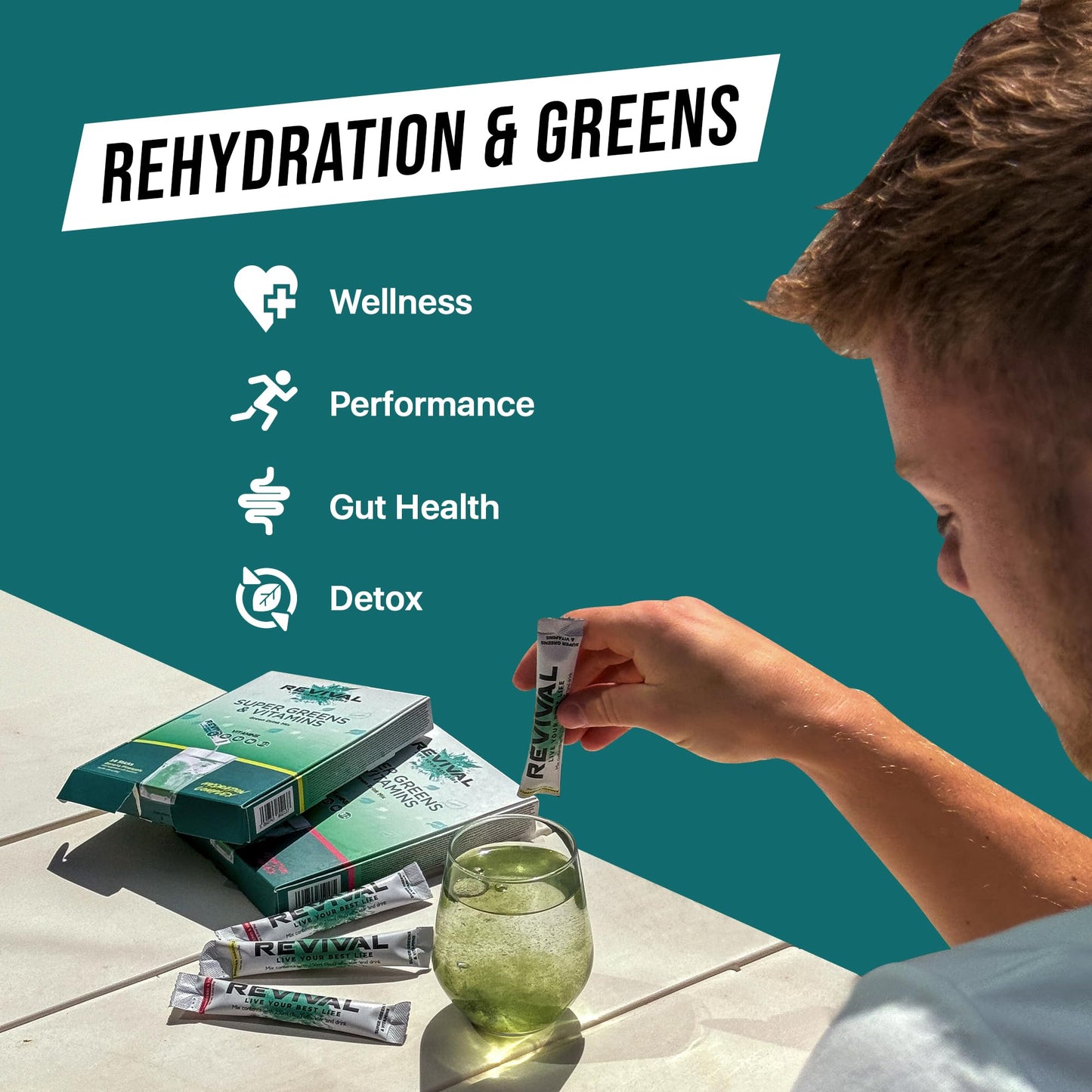 Revival Shots Revival Super Greens Powder with Electrolytes, Vitamins & Minerals - Superfood Drink Supplement - 28 Pack Banana Pineapple