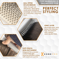 Kobe K-Pro Detangling Paddle Brush - Scalp Massager for Wet/Dry Hair - CushionFlex Technology - Pain-Free Knot Removal - Type 1-4 Hair & Extensions - Ideal for daily use