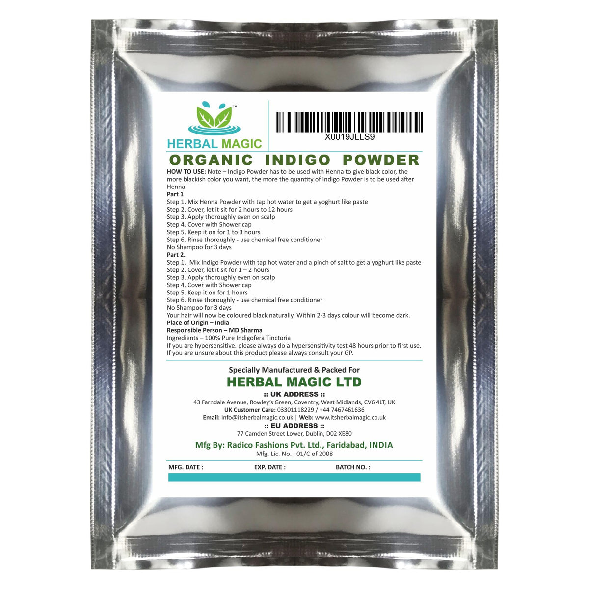 Herbal Magic's Organic Indigo Powder for Hair, USDA, Herbal Hair Dye, Natural Hair Mask/Color - Free from Fillers & Preservatives-100g