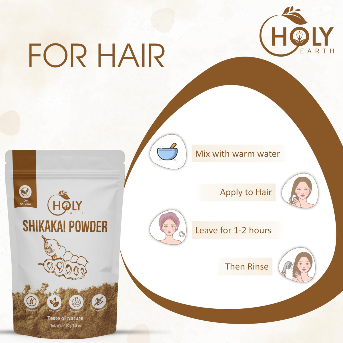 Holy Earth Shikakai Powder 100g – 100% Pure & Organic Hair Cleanser | Natural Softening & Strengthening | Vegan, Non-GMO | Free Gloves & Shower Cap