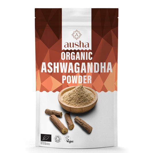 AUSHA Ausha Organic Ashwagandha Root Powder 500g - for Stress and Anxiety Relief, Energy, Sleep Aid - UK Certified Organic by Soil Association - Source of Vitamins and Minerals - Adaptogen