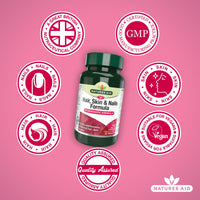 Natures Aid Hair, Skin & Nails Formula – High Potency Support for Growth, Strength & Radiance – Vegan, Gluten-Free, Non-GMO Supplement – Natural Health Supplement – 30 Tablets