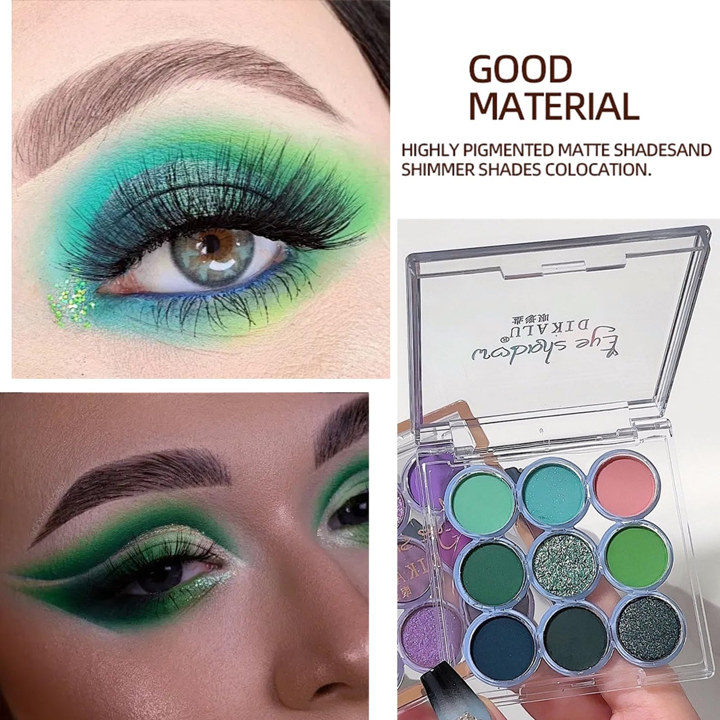 GEEWHILE Green Eyeshadow Palette, Cyan Dark Green Eye Shadows Palette For Women Long Lasting Waterproof Shimmer Matte Eyeshadow Make-Up Palettes Highly Pigmented Blendable Cyan Forest Green Eyeshadow Pallet