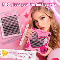 PRO LASHBEAUTY DIY Lash Clusters Kit with 144 Pcs Individual Lashes Cluster Lashes Bond and Seal Eyelash Extension Kit for Beignner (Natural01-D-8-16mix)