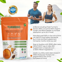 FoodPURA Turmeric Curcumin Capsules with Black Pepper & Ginger High Strength 3675mg HACCP Certified, Manufactured in The UK by FoodPURA (365)