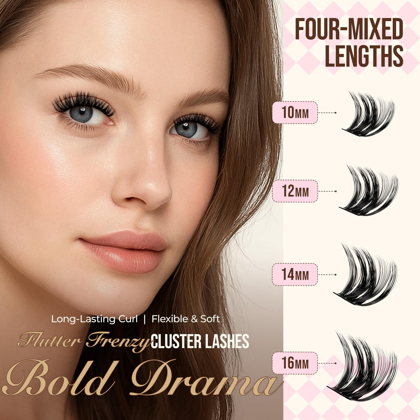 LASHVIEW Cluster Lashes 144Pcs D Curl Lash Clusters Natural Fluffy and Wispy Lashes Individual Cluster Super Thin Band Individual Eyelashes Soft and Comfortable for All Day (B24)