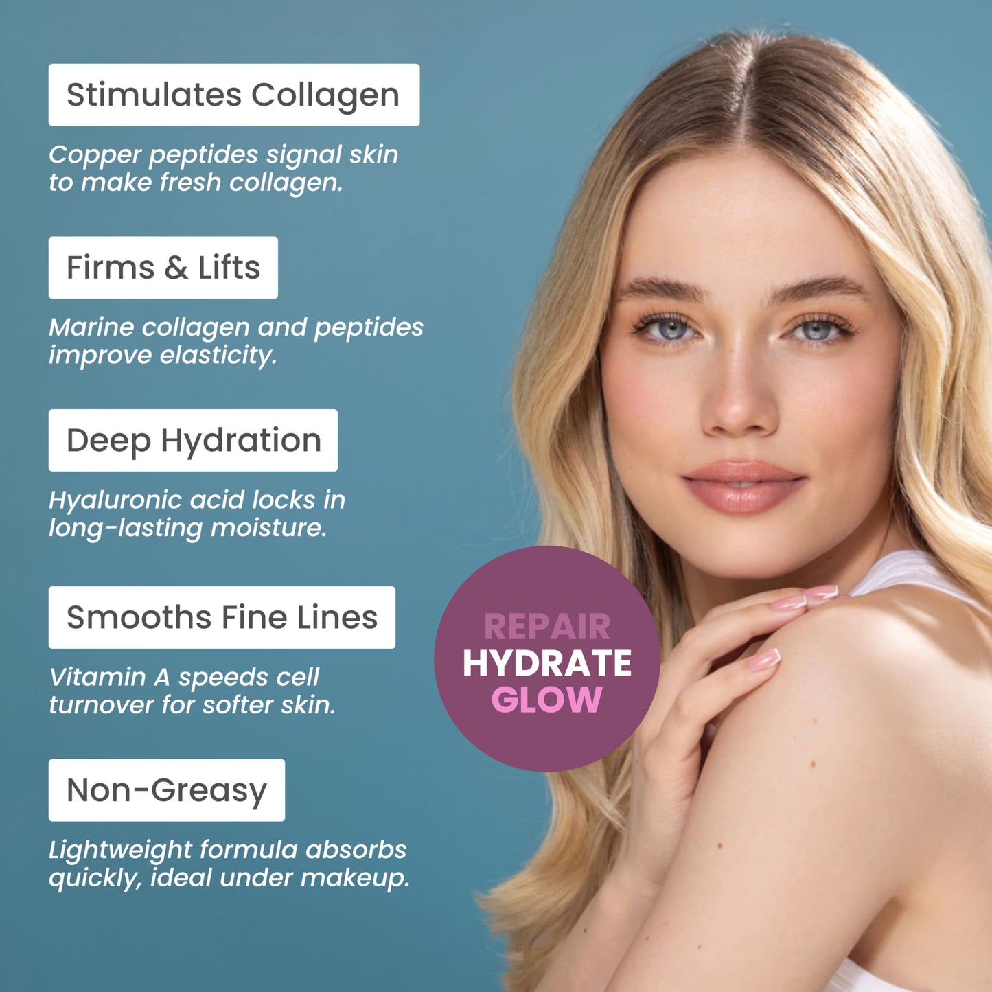 Rejuven8 Collagen Boosting Serum with Copper Peptides & Hyaluronic Acid – Anti Ageing Face Serum for Women – Vegan Skincare – Hydrating Collagen Serum for Fine Lines & Wrinkles – 30ml