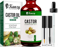 KANZY HAIR AND BEAUTY Kanzy Castor Oil for Eyelashes and Eyebrows 100ml Cold Pressed Castor Oil for Hair Growth 100% Natural and Pure Oil with Brushes For Hair, Beard, Nails and Skin