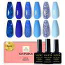 Yueshop 6 Colors Blue Gel Nail Polish Set - Dark Blue Glitter Ocean Silver Sparkle Diamond Gel Nail Polish, Soak Off Gel Nail Varnish Manicure Kit For Beauty Gift (6x8ml)