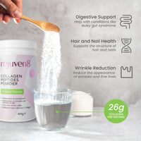Rejuven8 Collagen Peptides Powder - 400g Tropical Flavour - 26g of Collagen and 24g of Protein Per Serving - Grass Fed Bovine Collagen Powder for Women & Men - Protein Collagen Powder