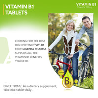 AGEPHA Vitamin B1 Tablets | High Dose Thiamine Tablets | EU Quality | Free of Additives | Relief for Nerve Pain, Nervous Disorders, Memory and Concentration Problems | Supports Energy Metabolism & Immunity