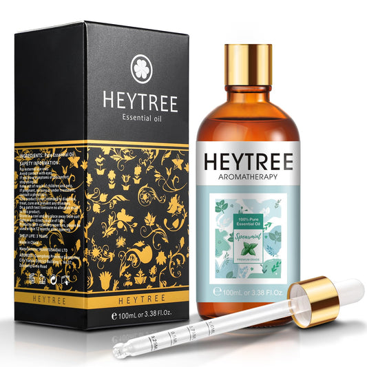 HEYTREE Spearmint Essential Oil 100ml - 100% Pure Natural for Face, Skin & Body Care - Add to Lotions, Creams & Massage Oil - Also for Diffuser & Beard Care - Vegan & Undiluted