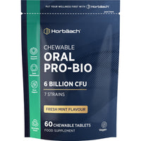 Horbäach Oral ProBio for Mouth 6 Billion CFU | Advanced Dental Biotics for Adults | 7 Strains Including Lactobacillus Reuteri | 60 Vegan Chewable Tablets | Mint Flavour | by Horbaach