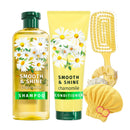 Infinite Emblems Chamomile Smooth & Shine Hair Care Set with Hairbrush, Shower Cap & Scrunchies, Shampoo and Conditioner Nourishing Formula for Silky, Shiny Hair For Women.