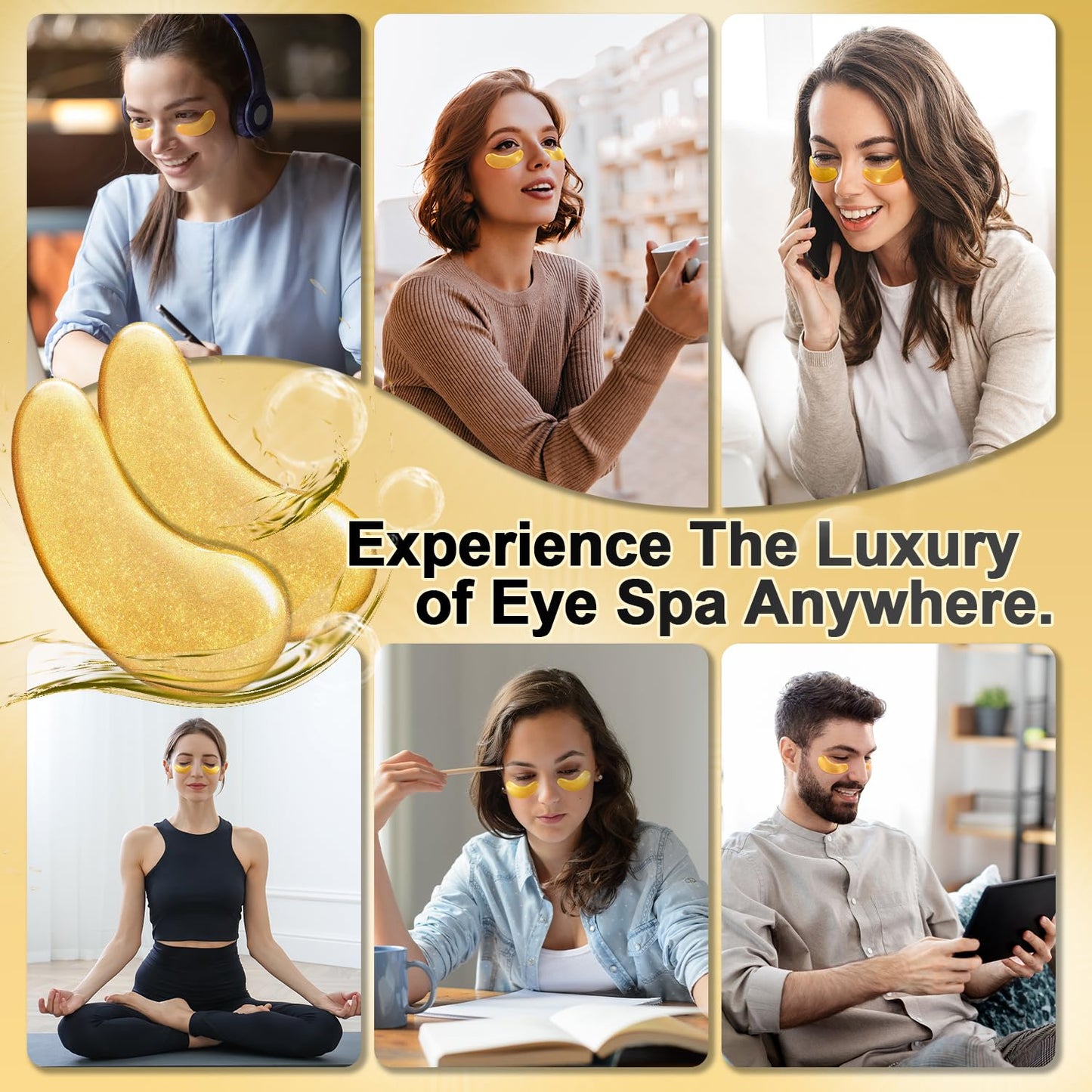 24K Gold Under Eye Patches, 24 Pairs Gel Eye Pads Skincare, Collagen Hyaluronic Acid Eye Pads, Against Dark Circles, Self Care Mask For Eye Bags, Puffy Eyes, Wrinkle Removal, Dermatologically Tested