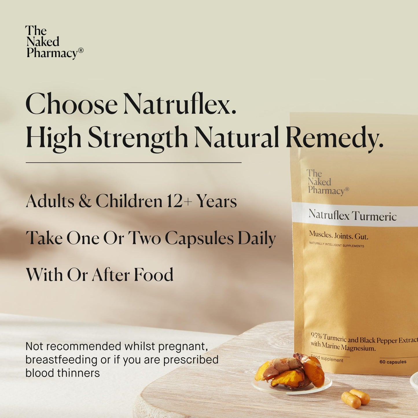 The Naked Pharmacy | Natruflex | Joint & Muscle Pain Relief | Aids Sports Performance | Natural Turmeric and Black Pepper Capsules | High Strength | No Additives | Vegan | 60 Capsules