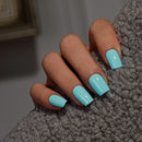 KQueenest Teal Blue Press on Nails Short Medium Square, Short False Nails, Glossy Turquoise Blue Fake Nails Press ons, Natural Fit, Coffin Reusable Gel Stick on Nail for Women 28 Pcs