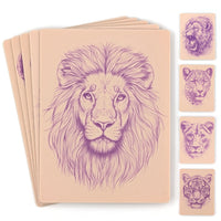 Stencil Skins Pre-Printed Tattoo Practice Skins - 5 Pack | Pre-Printed Designs | Big Cat Set | Premium 3mm Thick | Fake Skin