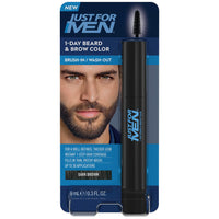 Just For Men 1-Day Beard and Brow Colour Brush, For Instant 1-Step Grey Coverage, Brush-In, Wash-Out, For A Thicker Well-Defined Look, Dark Brown