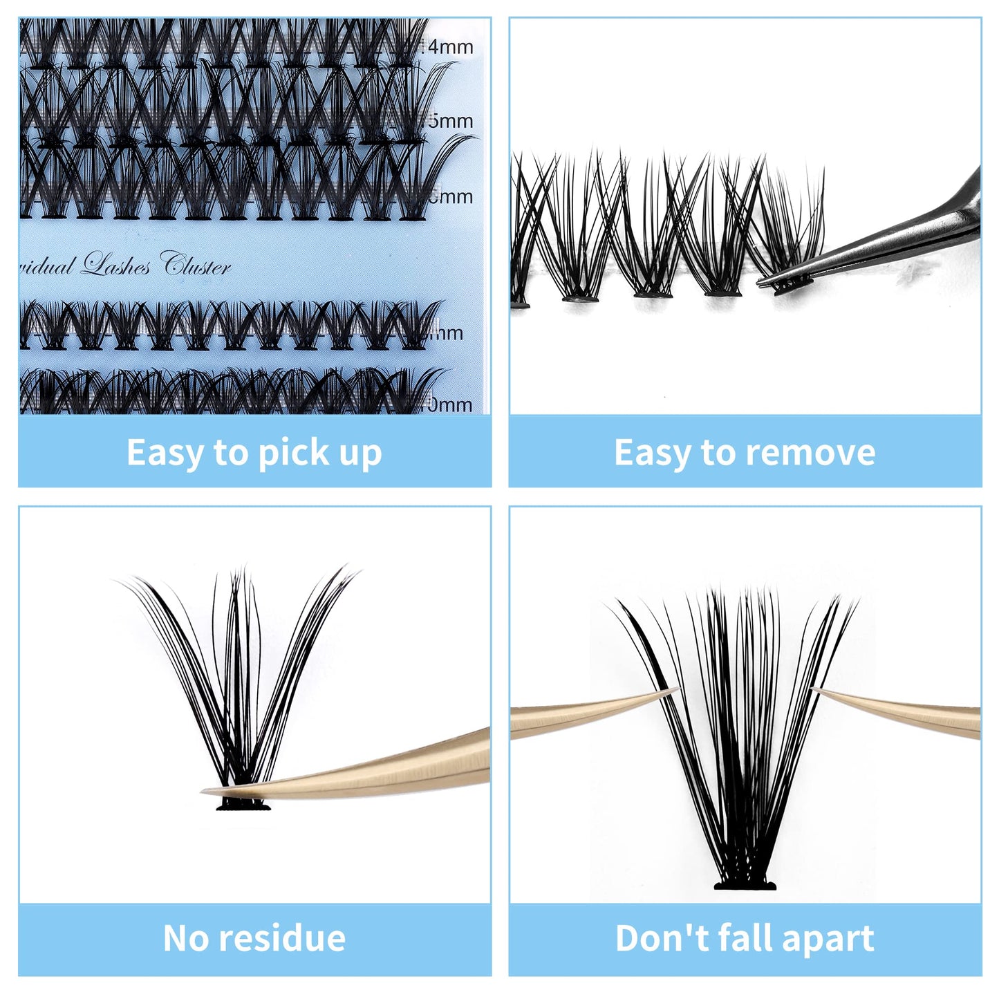 GEMERRY Cluster Lashes 240PCS Individual 0.07mm C Curl 30D+40D 8-16mm Mix Lash Ribbons Wide Stem Natural Look Eyelash Volume at Home Extensions(30D+40D-C-0.07-8-16mm)