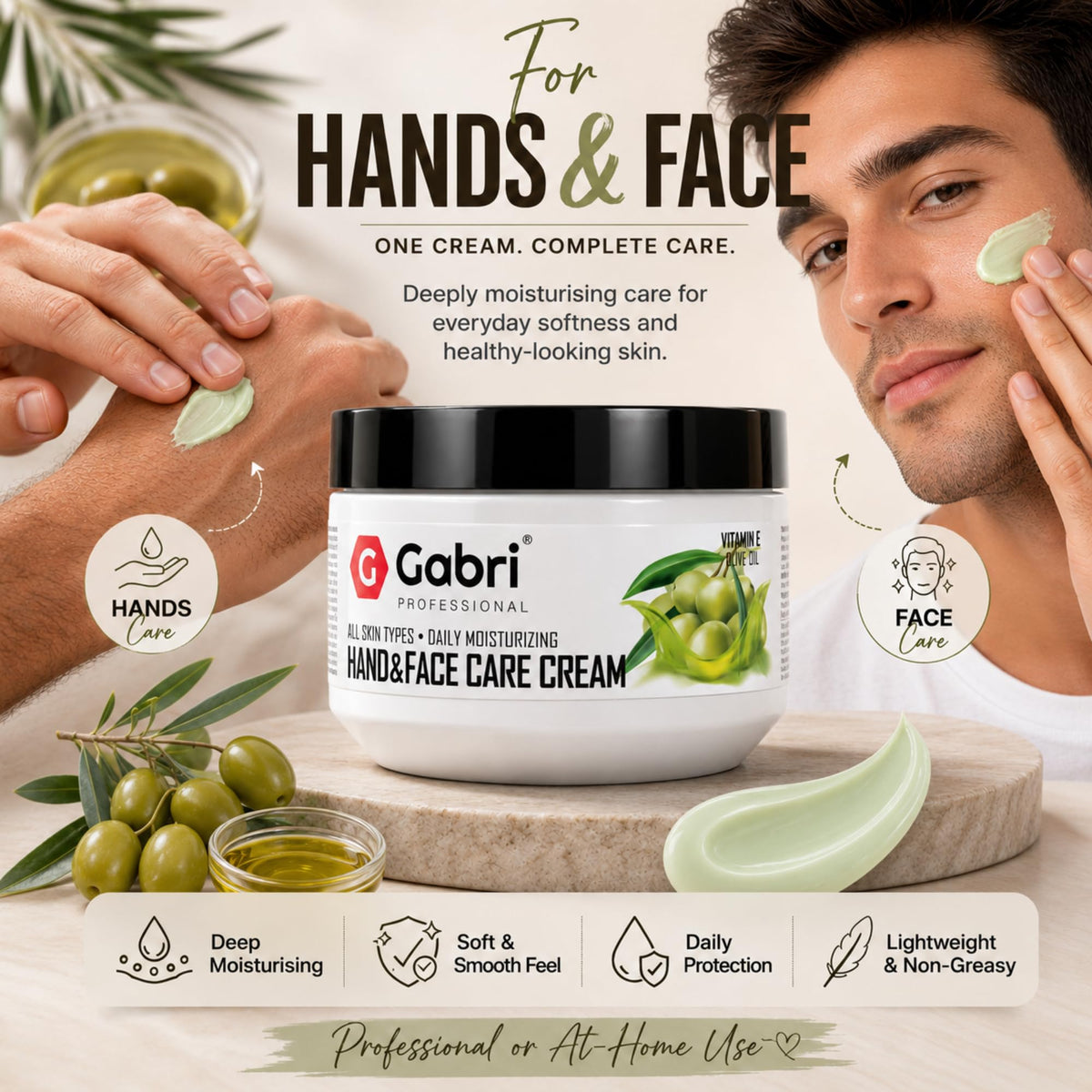G Gabri Gabri Hand & Face Care Cream 2in1 300ml | Instantly Boosts Moisture Levels, Creates a Protective Layer & Prevents Moisture Loss | Daily Moisturising for All Skin Types (Olive Oil)