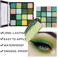 QUIWEN Green Eyeshadow Palette, 16 Colour Glitter Matte Eye Shadow Pallets For Women, Highly Pigmented Green Forest Eyeshadow Make Up Palettes Long Lasting Waterproof Dark,Yellow,Green,Cyan Eye Pallet