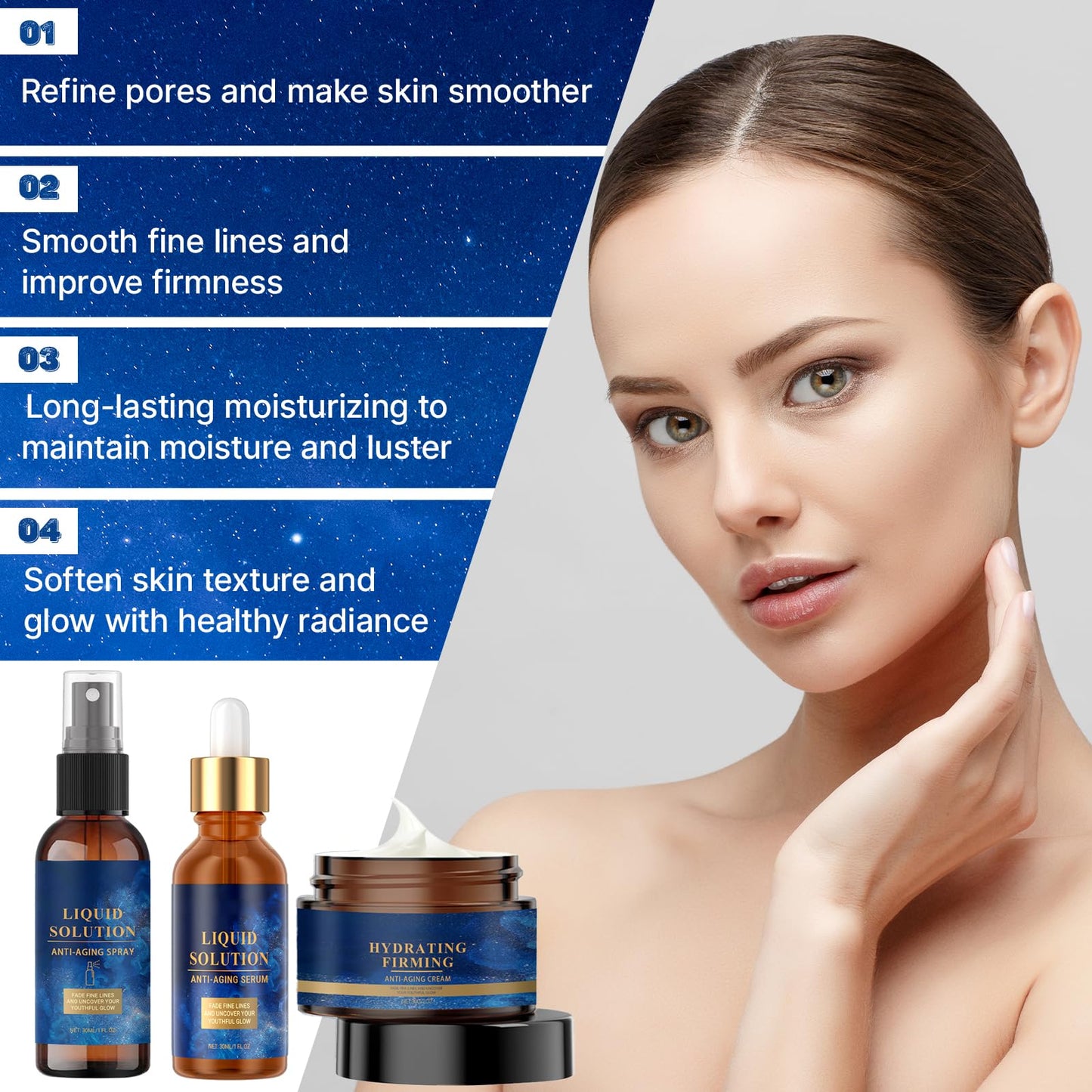Gonggi 3Pcs Anti Aging Liquid Solution - Liquid Wrinkle, Anti-aging Facial Serums and Cream, Ideal Gifts for Women, Hydrating Serum Facial, Absorb Quickly &Suitable All Skin Type