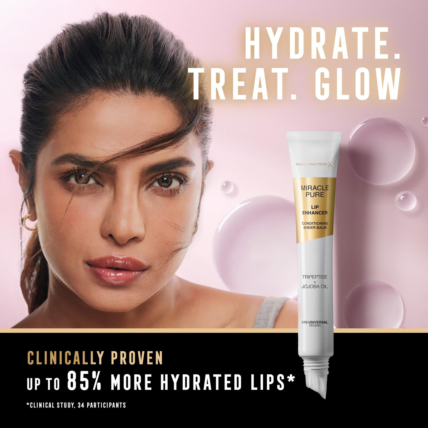 Max Factor Miracle Pure Lip Enhancer, 040 Vital Rose, Conditioning Tinted Lip Balm, Glossy Colour Tint, With Jojoba Oil & Tripeptide, Vegan