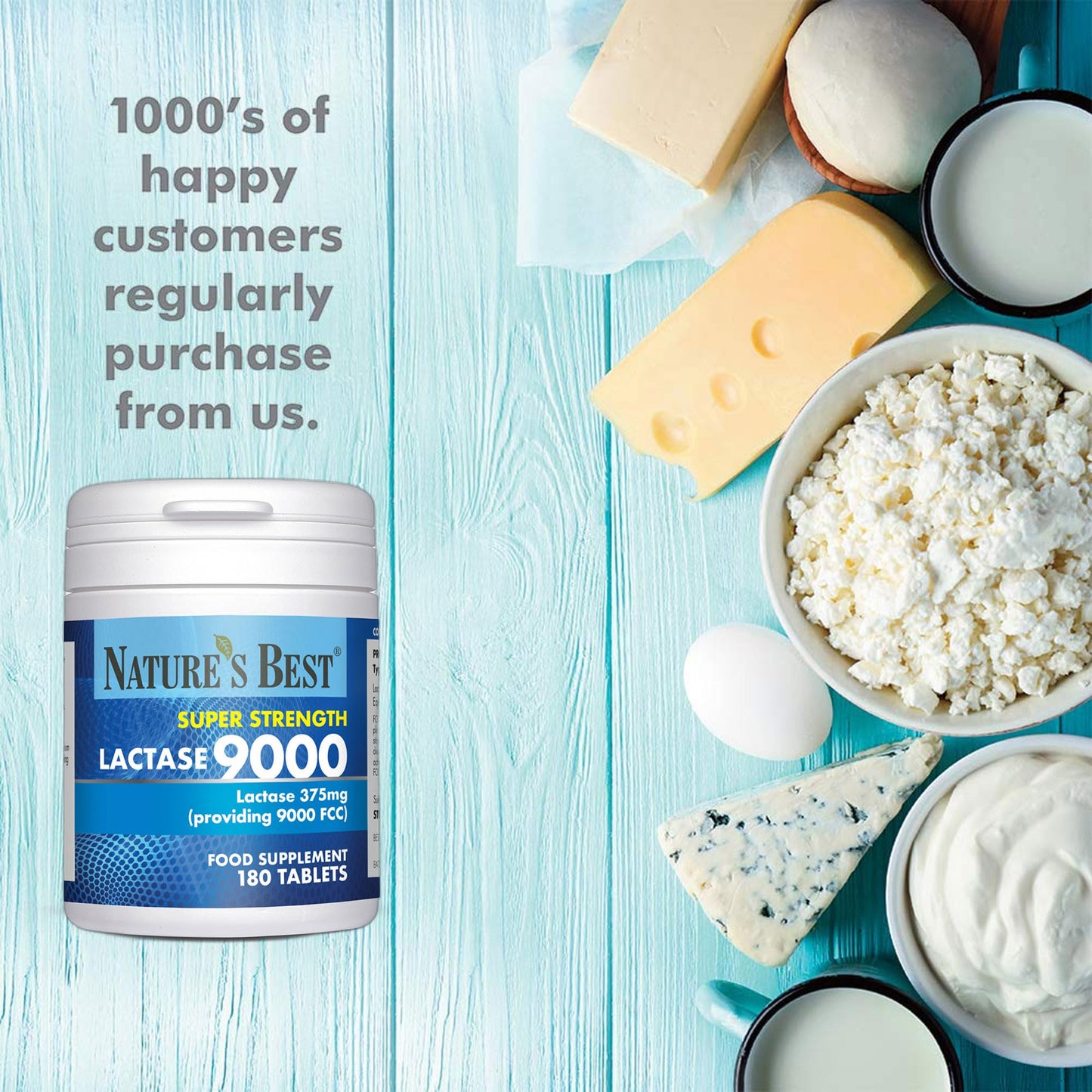 NATURE'S BEST Super Strength Lactase Tablets 9000 FCC Enzyme Units | Max Strength Digestive Enzyme | 60/180 Tablets | Helps Digest Lactose in Milk & Dairy | Support for Lactose Intolerance | UK Made (180 Tablets)