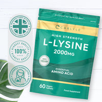L-Lysine 2000mg Tablets | 60 Count | High Strength Vegan Supplement | Essential Amino Acid | by Carlyle