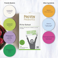 Pro-Ven Probiotics Fit for School Children's Friendly Bacteria Powder 12.5 Billion CFU for Children Aged 1-16 with Vitamin C - 14 Sticks - UK Made