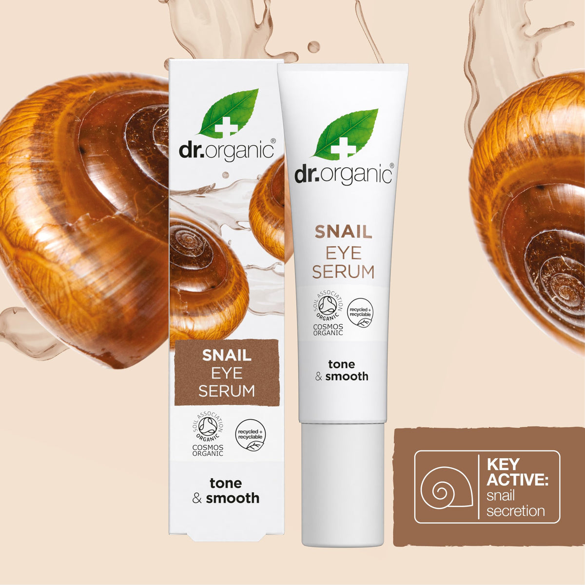 Dr. Organic Dr Organic Snail Gel Eye Serum, Healthy-Aging, Fine Lines, Mens, Womens, Natural, Vegetarian, Cruelty-Free, Paraben & SLS-Free, Recycled & Recyclable, Organic, 15ml, Packaging may vary