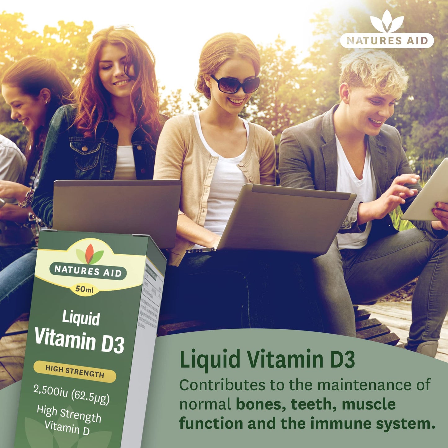 natures aid Natures Aid Vegan Vitamin D3/Cholecalciferol Liquid, 2500iu, Dropper Included, 50 ml (Pack of 1)
