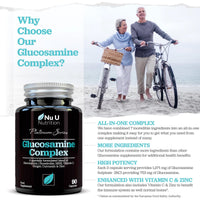 Glucosamine and Chondroitin High Strength Complex - 90 Glucosamine Sulphate Capsules - with Turmeric, MSM, Vitamin C, Zinc & Ginger - Joint Care Supplements for Men & Women - Nu U Nutrition