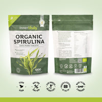 Organic Spirulina Tablets 1000 Easy to Swallow Tablets - 100% Pure Certified Organic Tablets Rich in Essential Vitamins & Minerals by Inner Vitality