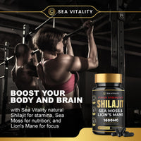 Shilajit SeaMoss and Lions Mane Capsules - 60 High-Strength Vegetable Capsules, 1600mg per Serving, Pure Shilajit, Natural Sea Moss, and Lion's Mane for Enhanced Cognitive and Physical Health