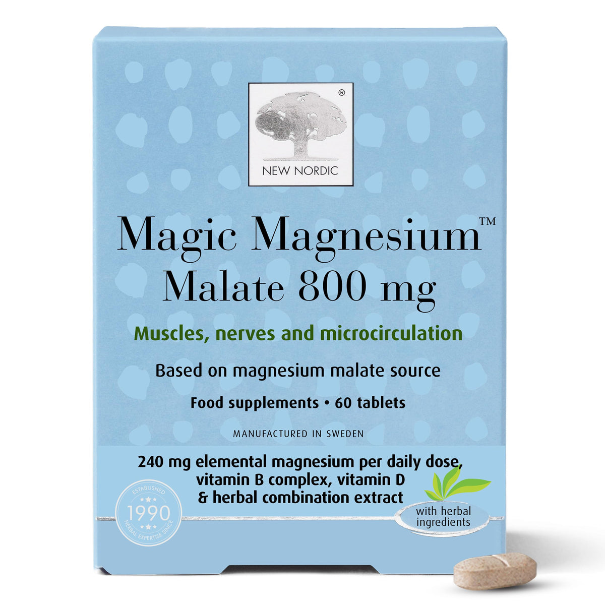 New Nordic Ltd New Nordic Magic Magnesium Malate - 800 mg Extra Strength - Vitamin B Complex & Vitamin D - Muscle & Sleep Support for Women & Men - 60 Tablets
