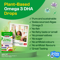 Apokra APOKRA Kids Omega 3 Vegan DHA Drops | Liquid Algae Oil Omega-3 for Children | Plant-Based Fish Oil Supplements Alternative | No Fishy Taste, Sugar & Preservative Free | Natural Orange Flavour | 50ml