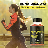 Ashwagandha Gummies 500mg, Shilajit 600mg, Maca Root 100mg, Berberine 100 mcg and Vitamin D3 20mg, 60 Count, Strawberry Flavour, Ashwagandha High Strength Root Extract Supplement, Pure Shilajit