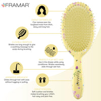 FRAMAR Framar No More Tangles Hairbrush - Detangle Hair Brush for Women, Men & Children, Detangler Hair Brush, Wet Detangle Hair Brush For Curly Hair - Floral Yellow