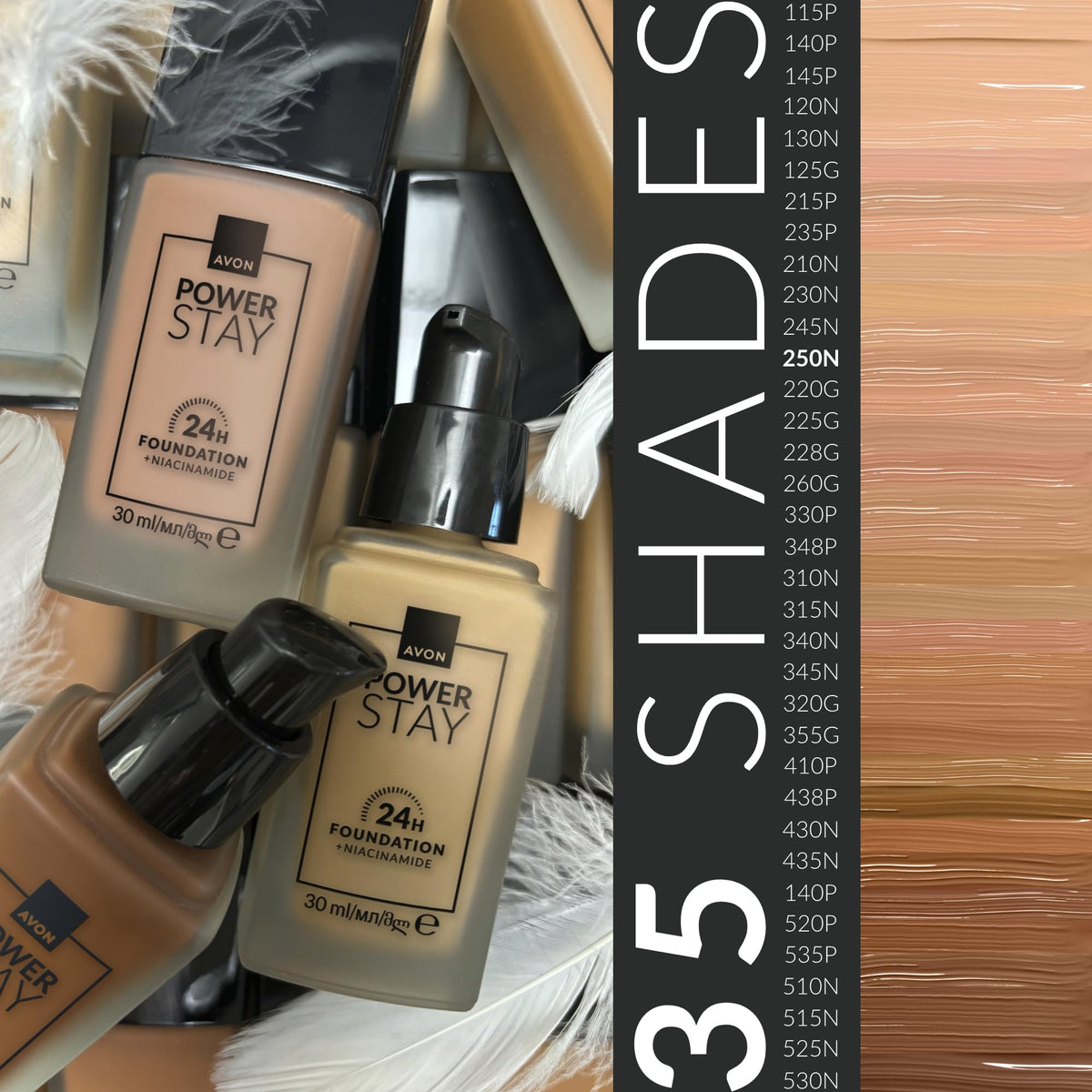 Avon Power Stay 24 Hour Longwear Foundation SPF10, Cream Beige 250N, Colour Lock Technology, Breathable, Natural-Looking Formula, 35 Shades, Cruelty Free