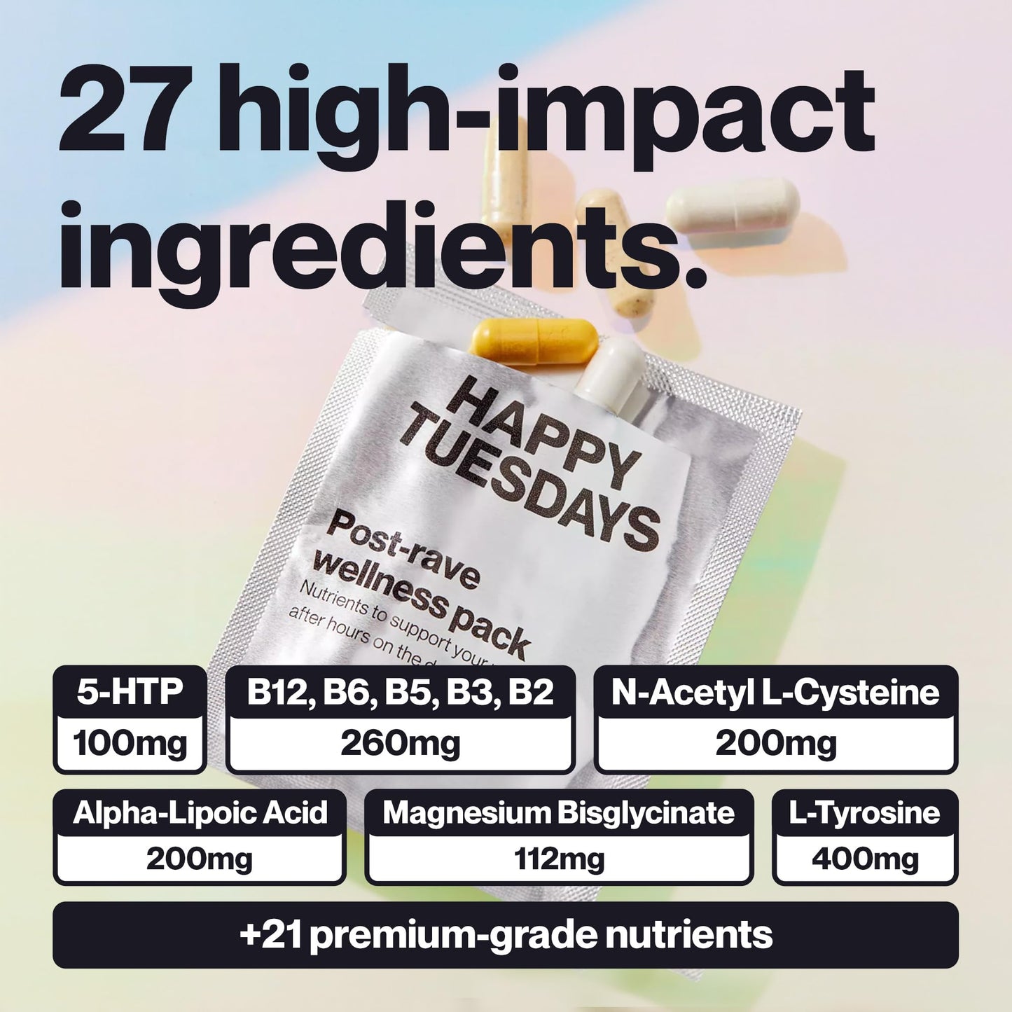 Happy Tuesdays Recovery Bundle | Festivals, Parties, Raves, Summer Holidays, Travel Essential | 10 All Night Electrolytes & 6 Post-Rave Wellness Packs | Electrolyte Rehydration | After Party Recovery