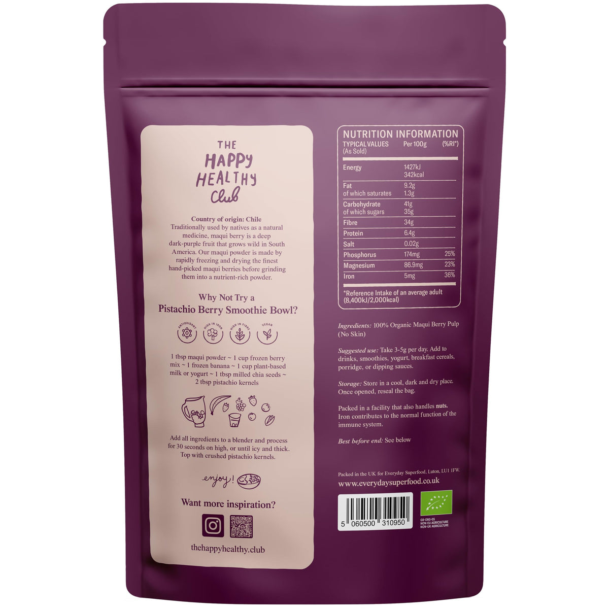Everyday Superfood Organic Maqui Berry Powder 190g Great with a Frozen Acai & Maca Bowl, Freez Dried Fruit Powder
