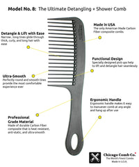 Chicago Comb Model 8 Carbon Fiber, Made in USA, Anti-static, Detangling & Shower comb, adds Lift & Volume, 21.5 cm (8.5 inches) long
