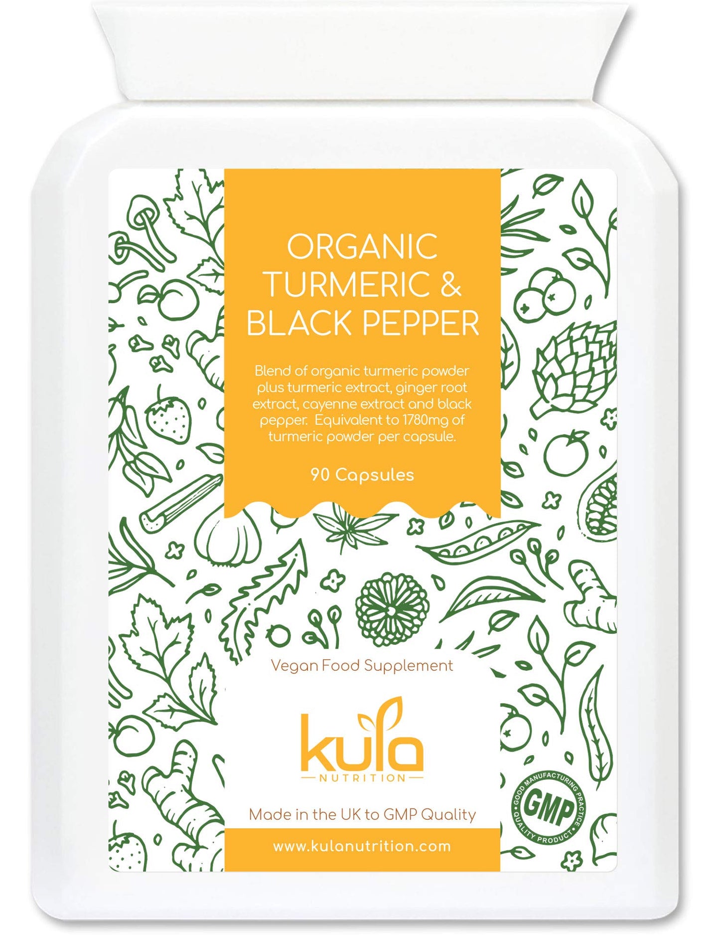 Kula Nutrition Turmeric Supplements with Black Pepper High Strength 1580mg - 90 Vegan Turmeric and Black Pepper Capsules - Tumeric and Ginger Joint Care Supplements with Curcumin, Anti Inflammatory Tablets