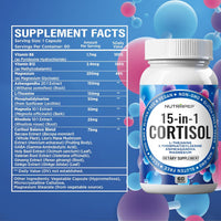 15-in-1 Cortisol Detox Supplement Men Women - Reduce Lower Cortisol High Cortisol Reducer Blocker Control - Supports Stress Mood Rest Adrenal Calm Relax with Ashwagandha L-Theanine Magnesium